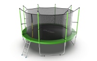 Батут EVO JUMP с внутренней сеткой и лестницей, диаметр 12ft (зеленый)