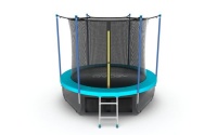 Батут EVO JUMP с внутренней сеткой и лестницей, диаметр 8ft (морская волна) + нижняя сеть